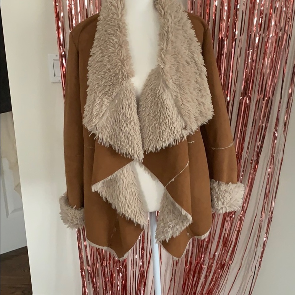 Mo-Ka Faux Fur Neck and Cuff Sheep Skin Jacket